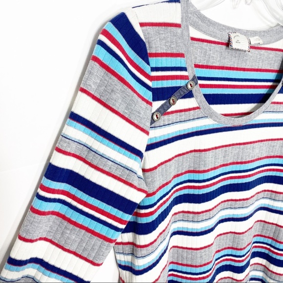 Anthropologie Postmark Joliette Sweater, Medium Striped Gray White Red Blue - Picture 4 of 10